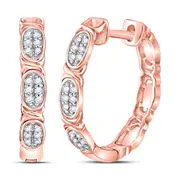 14k Rose Gold Round Diamond Hoop Earrings 1/6 Cttw