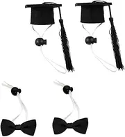 HOLIDYOYO 4Pcs Mini Graduation Pet Caps and Bow Ties Doctoral Hats with Tassels and Mini Bow Ties for Dogs Graduation Decorations for Pets
