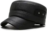 [LAIFEKE] Mens Vintage Leather Military Cadet Hat Winter Earflaps Hat Fleece Lining Army Cap Adjustable Flat Top Hat