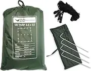 DD Hammocks Tarp 3.5 x 3.5 - Olive Green (11.5ft x 11.5ft) - 100% Waterproof - Lightweight & Multifunctional Large Rainfly Tarp Tent Shelter for Camping Bushcraft & Survival Adventure