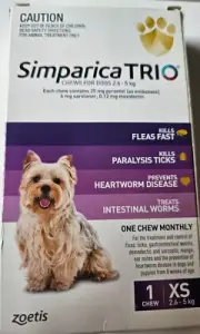 Simparica Trio Purple Flea & Tick Control for XS Dogs 2.6-5kg - Pack of 1 Chew