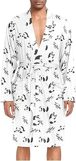 [ZZXXB] Lazy Panda Mens Sleepwear Robe Lightweight Nightgown Long Sleeves Spa Bathrobe with Pockets M-XL