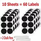 60 Jar Labels + 2 Chalk Pens Blackboard Stickers Bottles Kitchen Spice Herb