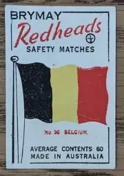 1957 Brymay Redheads Unused Label Flags Around the World #36 Belgium - NM.
