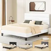 ALFORDSON Bed Frame Base Queen Size with Headboard, Bed Platform Foundation with Boucle Fabric Upholstered for Mattress Topper, Harlene Series Boucle White
