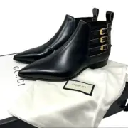 GUCCI Womens Cordovan Lux Leather Ankle Boot Black Size 38 EU