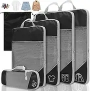 [Fulasun] 5Pcs Lightweight Compression Packing Cubes - Space Saving Travel Organizer Set for Luggage Suitcase | Nylon Storage Bags with Bonus Bag | Ideal for Efficient Packing | Perfect for Travelers