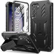 FNTCASE for Samsung-Galaxy S23+Plus Case: Dual Layer Protective Textured Cover & Rugged TPU Shell with Kickstand | Military Grade Drop Protection | Heavy Duty Cell Phone Protector(Black)
