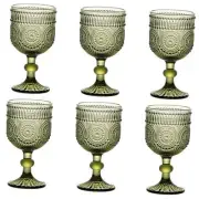 Green Wine Glasses Drinking Water Goblets set of 6 Vintage Colored Glassware