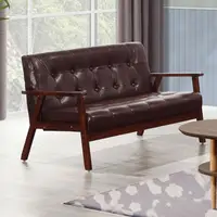 在飛比找momo購物網優惠-【BODEN】納森咖啡色皮革實木沙發雙人座/二人座沙發椅