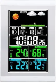 Weather Clock Digital Display Wall Weather Clock Indoor Outdoor Temperature Humidity Meter for Home Office Black