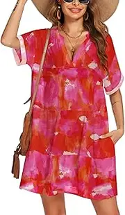 [AI'MAGE] Women's Swimsuit Coverups Bikini Beach Swimwear Cover Up A-line Bathing Suit Cover Up Dress with Pockets