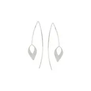 NWT Sterling Silver Rhodium Solid Long Wire Open Leaf Element Threader Earrings