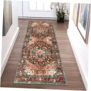 Washable Runner Rug, 2x6 Non-Slip Boho Vintage Hallway 2' x 6' Rust/Dull Teal