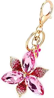 CFLNYC Flower Keychain, Rhinestone Floral Tassel Car Keyring Holder Bag Pendant, Elegant Sparkling Flower Keychain Charm