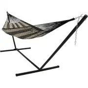 2-Person Cotton/Nylon Hammock with Steel Stand - Black/Natural by Sunnydaze