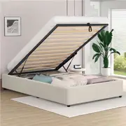 ALFORDSON Bed Frame Single Size Gas Lift Storage Mattress Base Beige WILBUR