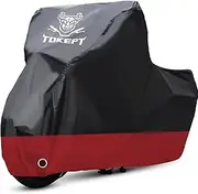 Black with Red Motorcycle Cover, 210D Oxford Fabric All Weather Water Sun Protection, 86 inch Vehicle Cover for Harley Davidson Honda Suzuki Kawasaki Yamaha (M)