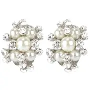 EVER FAITH Austrian Crystal White Simulated Pearl Bridal Cluster Pierced Stud...