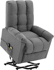 Stand Up Massage Chair with 6-Point Vibration, Light Grey Fabric, Power Lift Recliner, Manual Reclining Function, Comfortably Padded with USB Connector