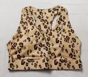 Fabletics Women's On-The-Go Midi Impact Sports Bra TS8 Leopard Medium NWT