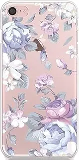 for iPhone 7 Case, for iPhone 8 Case, CrazyLemon Transparent Case Soft TPU Gel Perfect Fit Slim Clear Colorful Painting Printed Flexible Silicone Shock Scratch Resist Protective Cover Case for iPhone 7 / iPhone 8 4.7 inch - White & Purple Flower