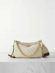 [Gucci] Gucci - Ophidia Textured Leather-trimmed Printed Coated-canvas Shoulder Bag - Beige - One size One size Neutrals