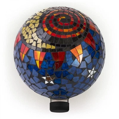 Alpine Corporation Gazing Globe Glass Mosaic Sun Moon Design 10" Outdoor Garden