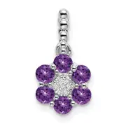 14k White Gold Amethyst and Real Diamond Floral Pendant