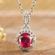 3.50ct Round Shape Natural Ruby & Diamond Pendant 18K White Gold Plated No Chain