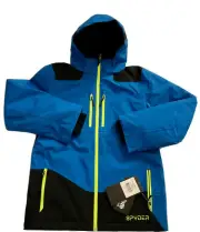 NWT-SPYDER KYD’S EIGER INSULATED SKI JACKET,LOGO,SZ.18,COLOR BLUE & BLACK