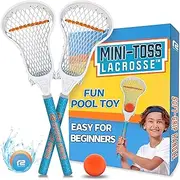 Mini Toss Lacrosse Sticks - Fun Pool Toys for Kids All Ages - 2 Lax Sticks & 2 Balls - Best Beach Game Lacrosse Stick Set for Boys & Girls - Outdoor Yard Toy Gifts for Boys Age 6 7 8 9 10 11 12 & Up