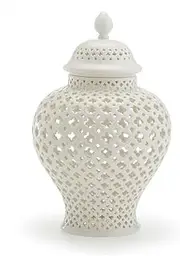 Vases Modern Hollow Design White Ceramic Vases Decorative Jar with Lid Retro Ornaments Storage Jar Flower Vase Home Décor for Centerpieces, Kitchen, Office (Color : Small C)