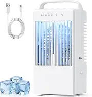 Portable Air Conditioner, Air Cooler, 4 in 1 Mini Air Conditioner, Portable 90° Oscillation, 3 Speeds, Timer 2/4 Hours, 7 LED Colours, USB Fan for Home, Office, Camping