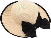 [Beavorty] Sun Hat for Women: Trendy Foldable Straw Beach Hat with Elegant Bow - Floppy Wide Brim Summer Headwear for Gardening Beige