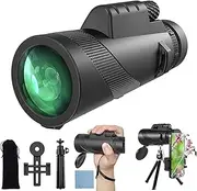 Monocular Telescope, Monocular 12x50 High Resolution Monocular for Adults with BAK4 Prism and FMC Lens, with Smartphone Adapter, Suitable for Bird Watching (Schwarzsp)