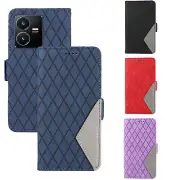 Splice Grid Leather Wallet Phone Case for Vivo Y21S Y35 Y15 Y17 Y20 Y21 Y20i Y22