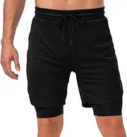 [DGKaxiyaHM] Men's Quick Dry Casual Stretchy Swimming Trunks Double Layer Mid Waist Sports Shorts Drawstring Stretchy Shorts