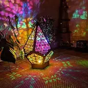 Bohemian Geometric Hollow Floor Lamp, USB Charging Retro LED Lamp with Colorful 3D Projection for Home Decor, Weddings and Parties