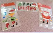 U PICK* ChristmasWindow Gel Kling Sets SANTA ELF"MERRY CHRISTMAS