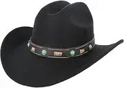 [Boarle] Classic Cowboy Hat Vintage Jazz Hat Sapphire Felt Hat Wool Hat Retro Faux Sheepskin Cowboy Hat with Black Leather Band Cowboy Accessories