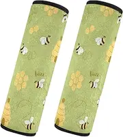 Car Seat Belt Pads Covers Set of 2 Breathable Car Safety Seat Belt Strap Shoulder Pad Camera Bag Strap Cover Car Accessories for Adults and Kids S Bee Happy Good Luck Sweet Honey Pattern Hive