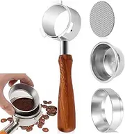 51mm Bottomless Portafilter with 3 Ears Fit for Delonghis EC680, EC685 & EC885 Espresso Machine,Stainless Steel, with Dosing Funnel,Screen, & IMS Precision Basket (Solid Wood Handle-1)
