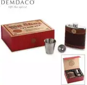Big Shot Flask Gift Set Big Sky Carvers Stainless Steel & Leather Demdaco, New