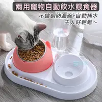 在飛比找PChome24h購物優惠-兩用寵物自動飲水餵食器 不鏽鋼碗 貓狗適用 防打翻 喝水碗 