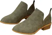[JITUUE] Ankle Boots for women Casual Cut Out Slip On Low Heel Short Chunky Stacked Heel Perforated Side V Cut Western Booties Cutout Shoes