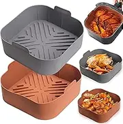 Silicone Air Fryer Liner, Reusable Air Fryer Silicone Pot Square with Handle, 8inch (21cm) Air Fryer Liner, Oven Accessories, Air Fryer Accessories, Baking Mat, Square Liner for Air Fryer (Brown)
