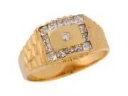 10k or 14k Yellow Gold White CZ Rectangular Classy Men's Cluster Ring