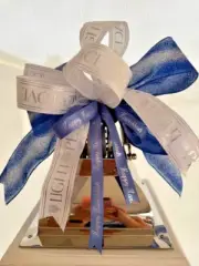 Blue & Silver White Gorgeous Large Ribbon Hannukah Handmade Bow 1.5" ,2.5", .75"