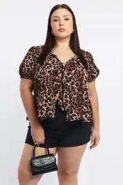 Brown Animal Print Leopard Bow Jacket